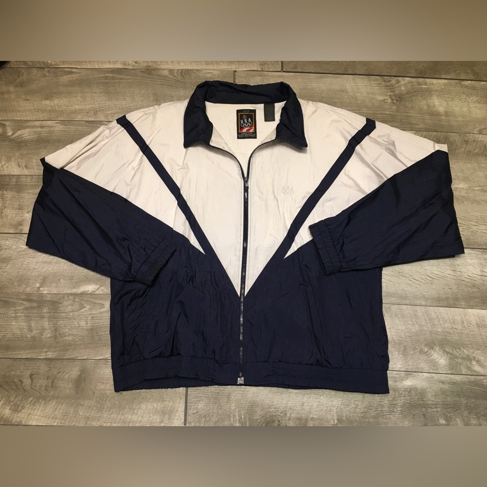 VINTAGE JCPENNEY SEWN EMBROIDERED USA OLYMPICS JERSEY JACKET COAT Size XLarge